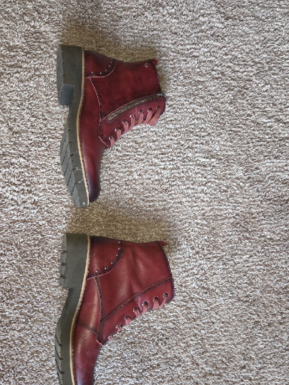 PIKOLINOS Women's Burgundy Lace-Up Chukka Boots with Side Zip - Picture 5 of 8